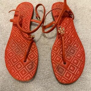 Tory Burch Red Sandals with Geometric Design